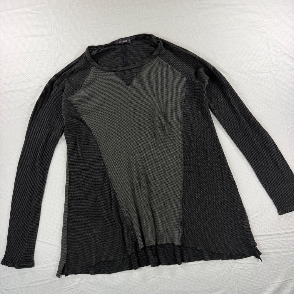 Cut Loose Thermal Knit Colorblock Top Women XL Charcoal Black Layered Tunic Long